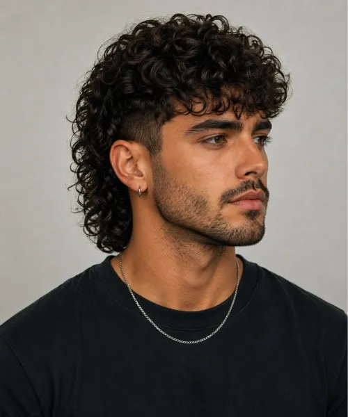 Male Curly Modern Mullet for a Confident Look